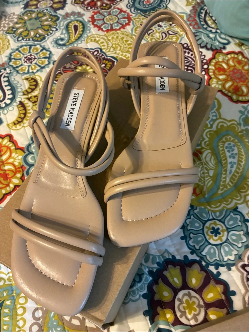 Steve Madden Beige Nude Strappy Square-Toe Sandals